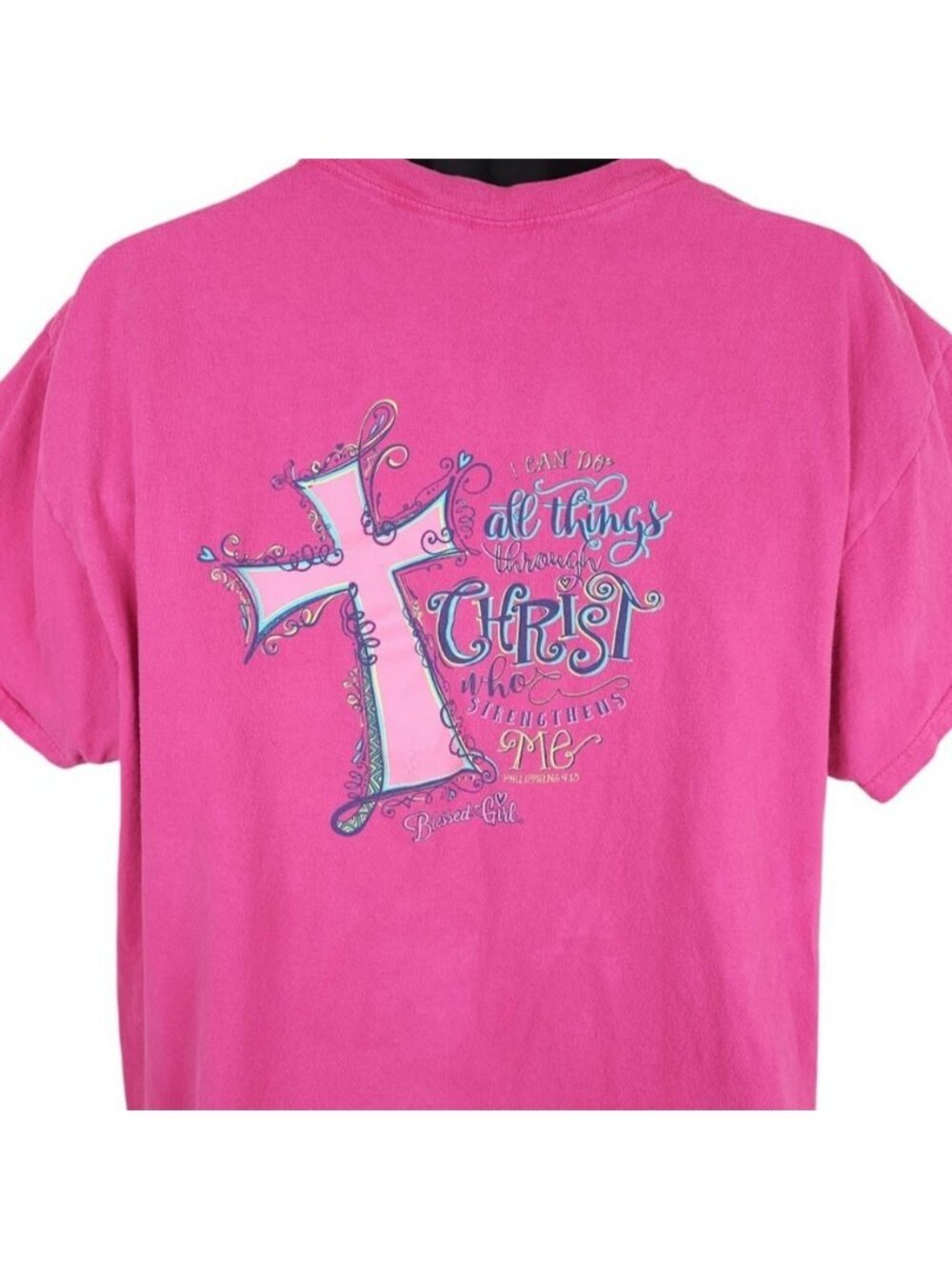 Christian T Shirt Womens Size XL Pink All Things Through Christ OVERSIZED Fit